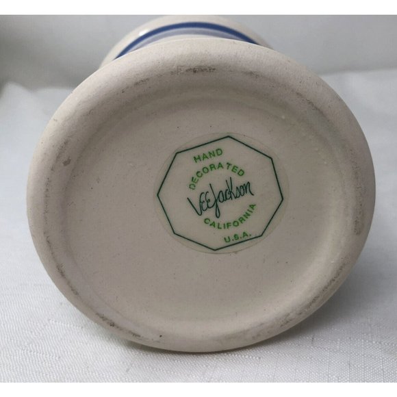 Vee Jackson Toothbrush Holder Handpainted Blue Floral Vintage California Pottery - Picture 5 of 5